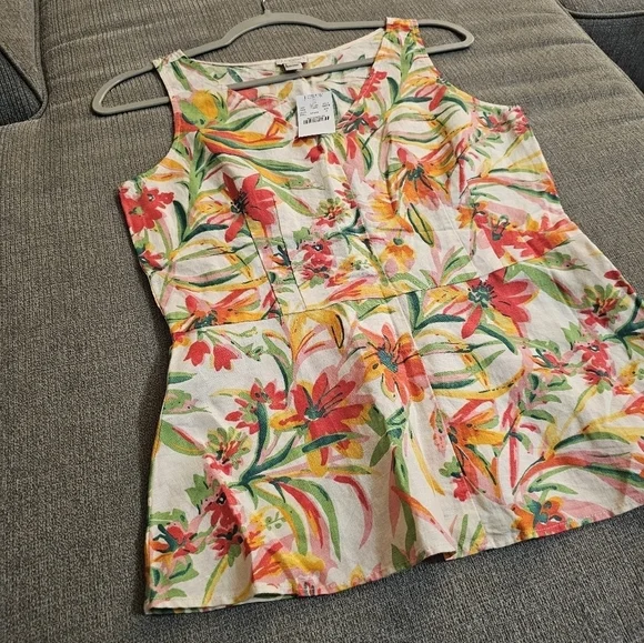 J. Crew Tropical Floral Linen Blend Lagenlook Peplum Top Size 2 - Picture 3 of 5